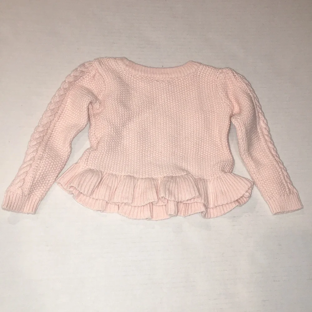 Baby Gap Chunky Pink Toddler Girl Sweater With Ruffle Hem | Size 12-18 Months